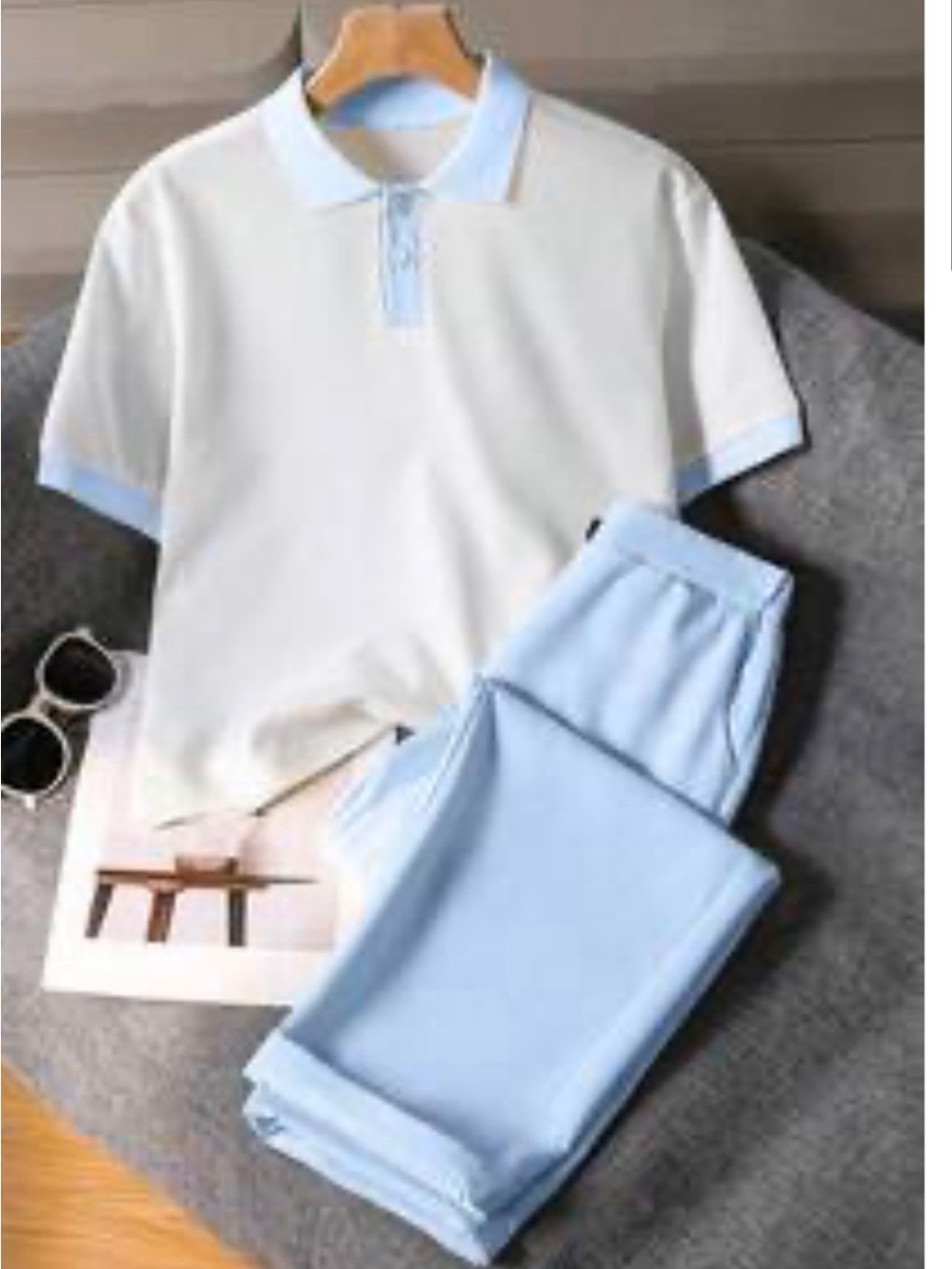 Boys Light Blue and White Casual Polo & Pants Set